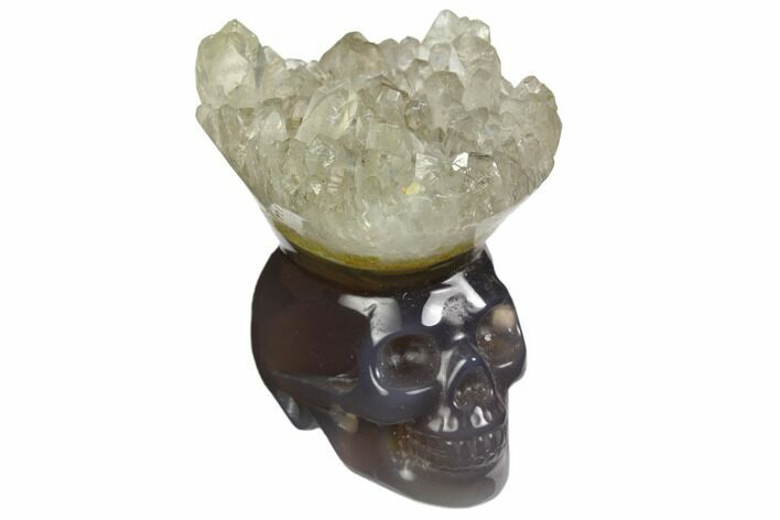 Polished Agate Skull with Quartz Crown #149539